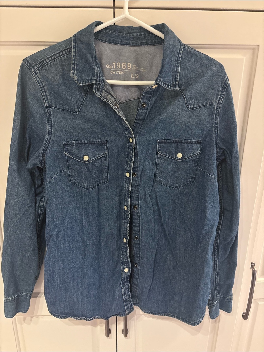 Gap 1969 Women’s Denim Western Snap Shirt Blue 100% Cotton Size Large